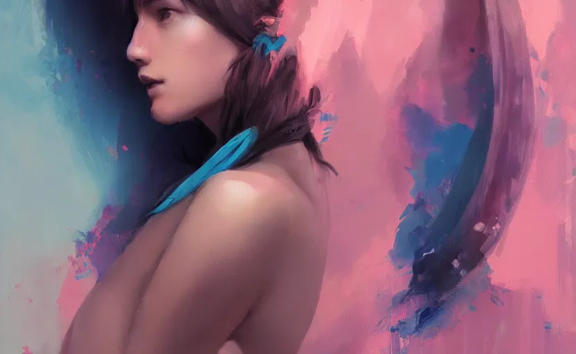 Prompt: a painting of little alice trending on artstation in the style of greg rutkowski, beautiful, female, sensual, natural skin, curvy build, natural sensuality, pink, blue