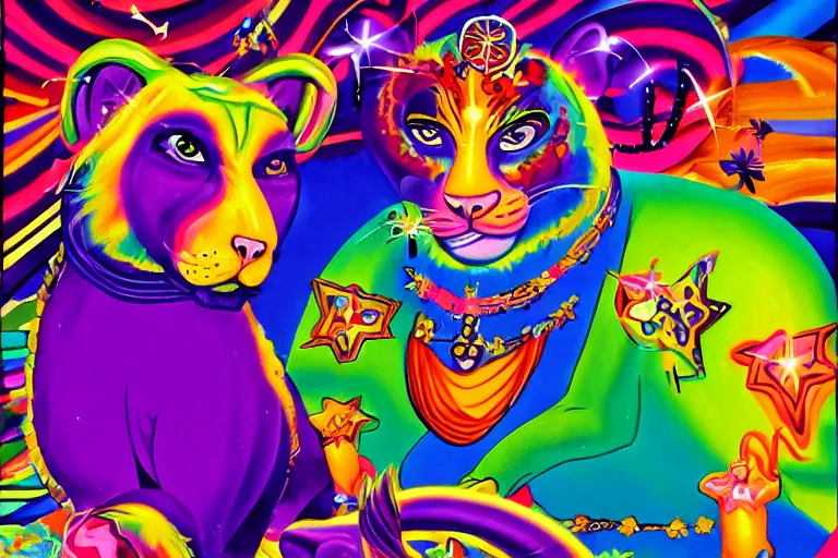 Image similar to lisa frank painting of sinbad at dave & busters 1 9 8 9
