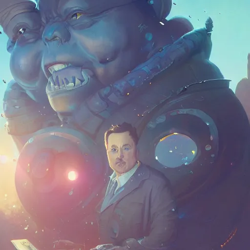 Image similar to Highly detailed portrait of obese Elon Musk, unreal engine, fantasy art by Greg Rutkowski, Loish, Rhads, ferdinand knab, Makoto Shinkai and Lois van baarle, ilya kuvshinov, rossdraws, Tom Bagshaw, alphonse mucha, global illumination, radiant light, detailed and intricate environment