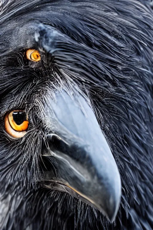 Image similar to a breathtakingly stunningly beautifully highly detailed extreme close up portrait of a giant majestic raven, by rosetti, 4 k