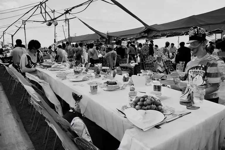 Prompt: 2 0 1 2 watermelon diner, tables repeat endlessly into the horizon, y 2 k cybercore cutecore fruitcore, one point perspective, americana photodiary