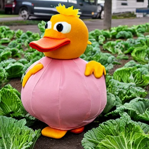 Image similar to a cabbage dressed as a duck