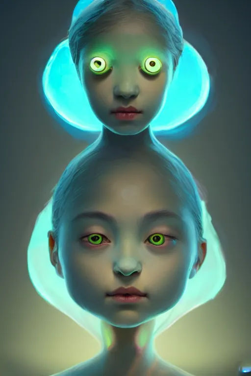 Image similar to super cute Bioluminescent water deity character concept, single head, no double head, soft light, soft mood, realistic body features and face, illustration, painting oil on canvas by Elena Zhurikhina and Goro Fujita and Charlie Bowater, octane render trending on artstation, 4k, 8k, HD