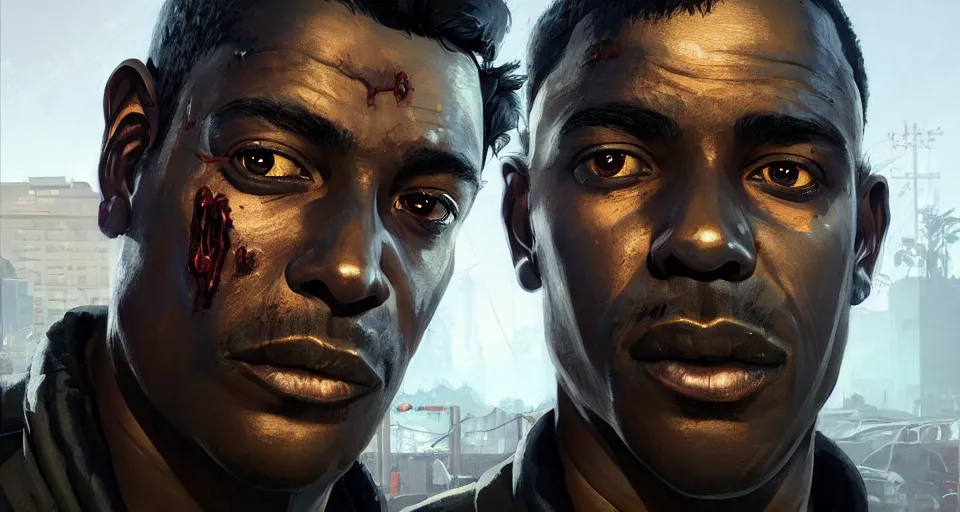 Prompt: highly detailed portrait black police officer zombie in gta v, stephen bliss, unreal engine, fantasy art by greg rutkowski, loish, rhads, ferdinand knab, makoto shinkai and lois van baarle, ilya kuvshinov, rossdraws, tom bagshaw, global illumination, detailed and intricate environment