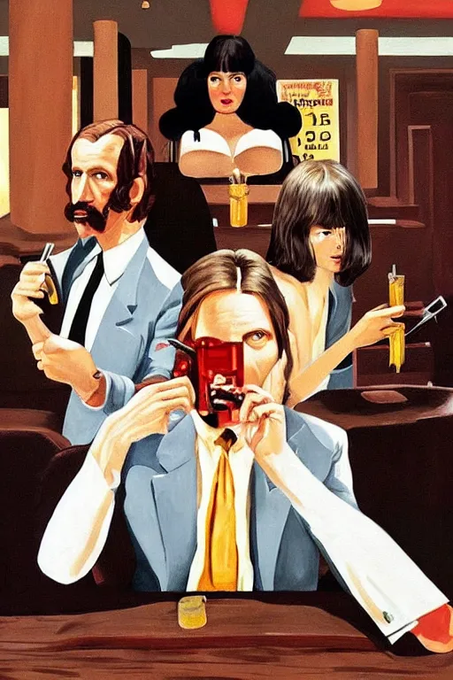 Image similar to pulp fiction painted by wes anderson