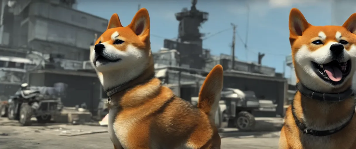 Image similar to A shiba inu dog in Call of Duty Vanguard, cinematic shot