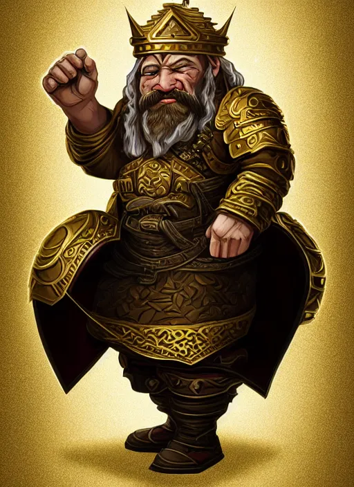 Image similar to dwarf fighter king, gold, exquisite details, white background, by studio muti