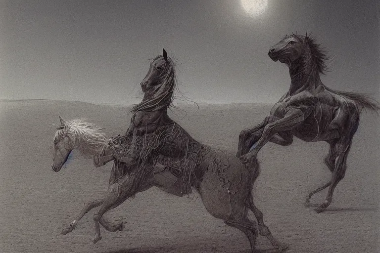 Image similar to algerian fantazia horse show in mars, by beksinski, and bosch, artstation cgsociety