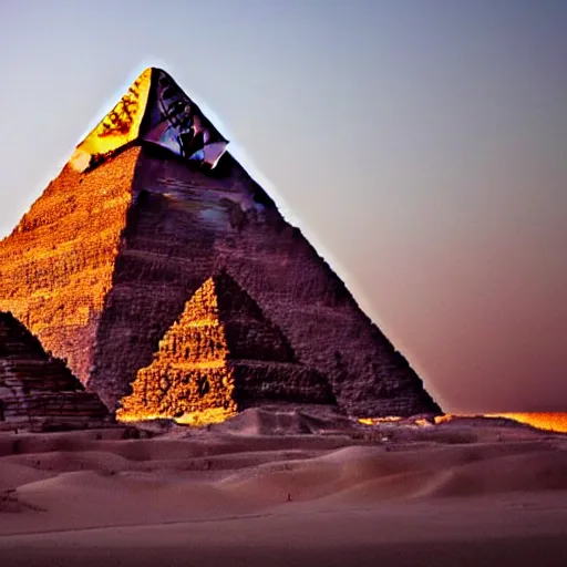 Prompt: egypt pyramid in cyberpunk style