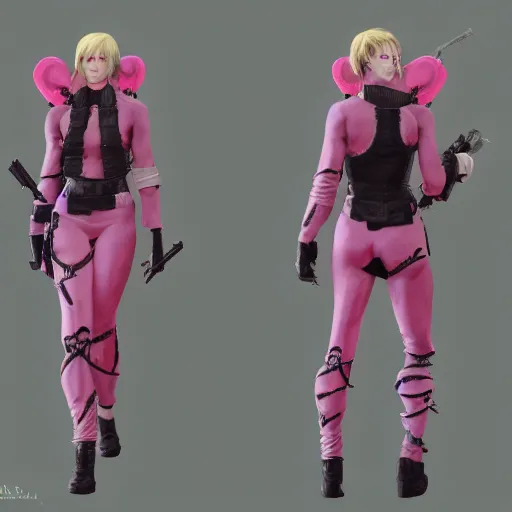 Image similar to Sundowner mercenary character from metal gear video game wearing a pink dress, male, trending on artstation