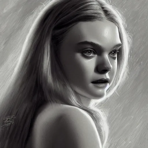 Image similar to professional painting of Elle Fanning in the style of Mark Brooks, head and shoulders portrait, symmetrical facial features, smooth, sharp focus, illustration, intricate, stormy weather, extremely detailed masterpiece,