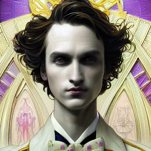 Image similar to symmetry!! portrait of wonka, intricate, elegant, highly detailed, digital painting, artstation, concept art, smooth, sharp focus, illustration, art by artgerm and greg rutkowski and alphonse mucha