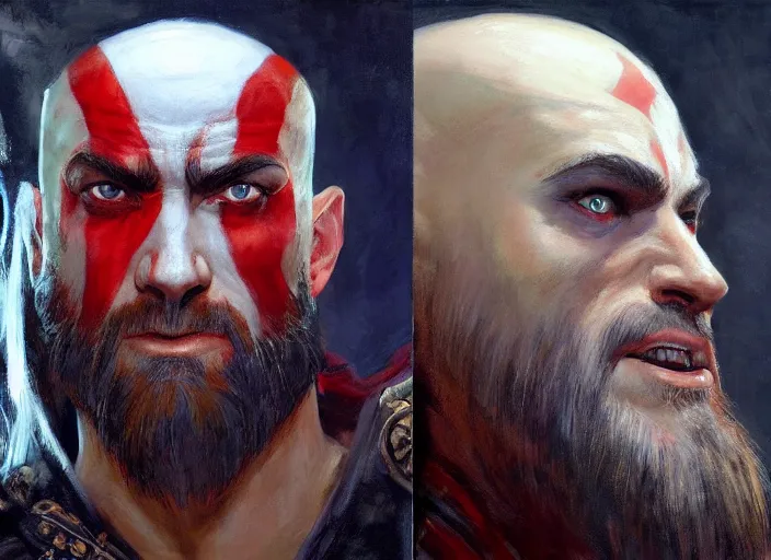 Image similar to a highly detailed beautiful portrait of trump as kratos, by gregory manchess, james gurney, james jean