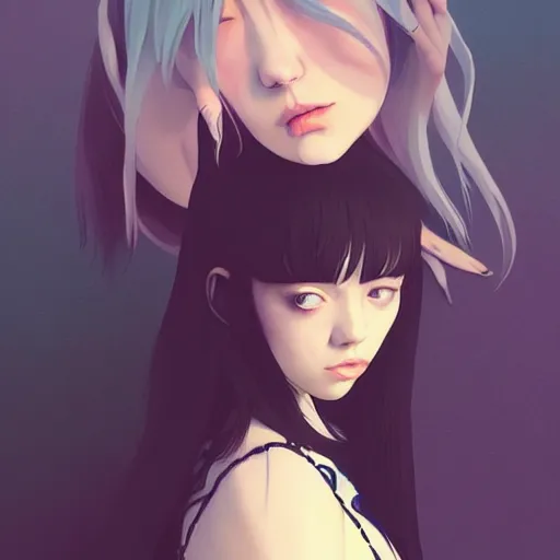 Image similar to a beautiful young japanese billie eilish kat dennings alluring instagram model in elaborate latex tank top, by guweiz and wlop and ilya kuvshinov and artgerm and makoto shinkai and studio ghibli, symmetrical eyes, aesthetic, gorgeous, stunning, alluring, attractive, artstation, deviantart, pinterest, digital art