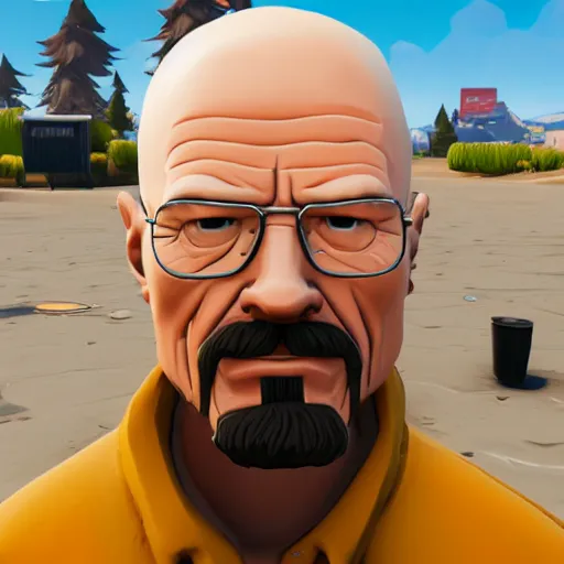 Prompt: walter white in fortnite lobby 3 d avatar skin