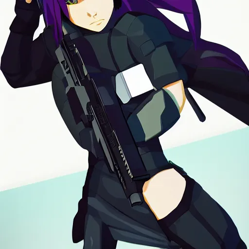 Anime Major motoko kusanagi in all black uniform,, Stable Diffusion