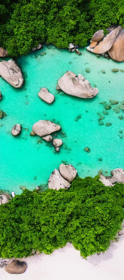 Image similar to beautiful koh samui, koh krabi, crystal clear blue water, white sandy beach, rocky cliffs, drone view