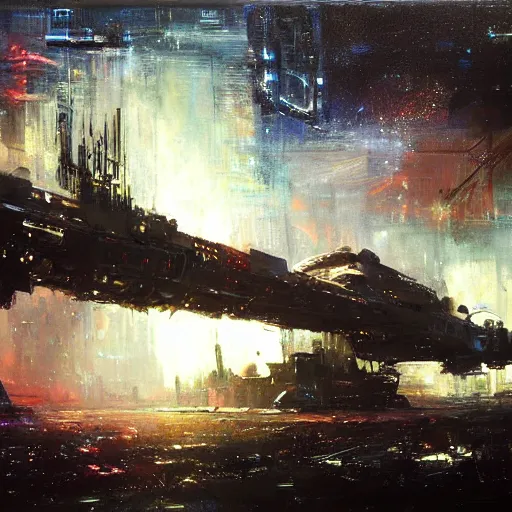 Image similar to megastructure in space, highly detailed painting by jeremy mann, 1 9 7 0 s scifi art style