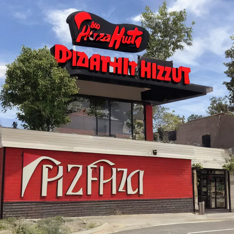 Image similar to A photograph of the exterior of a dark fantasy Pizza Hut