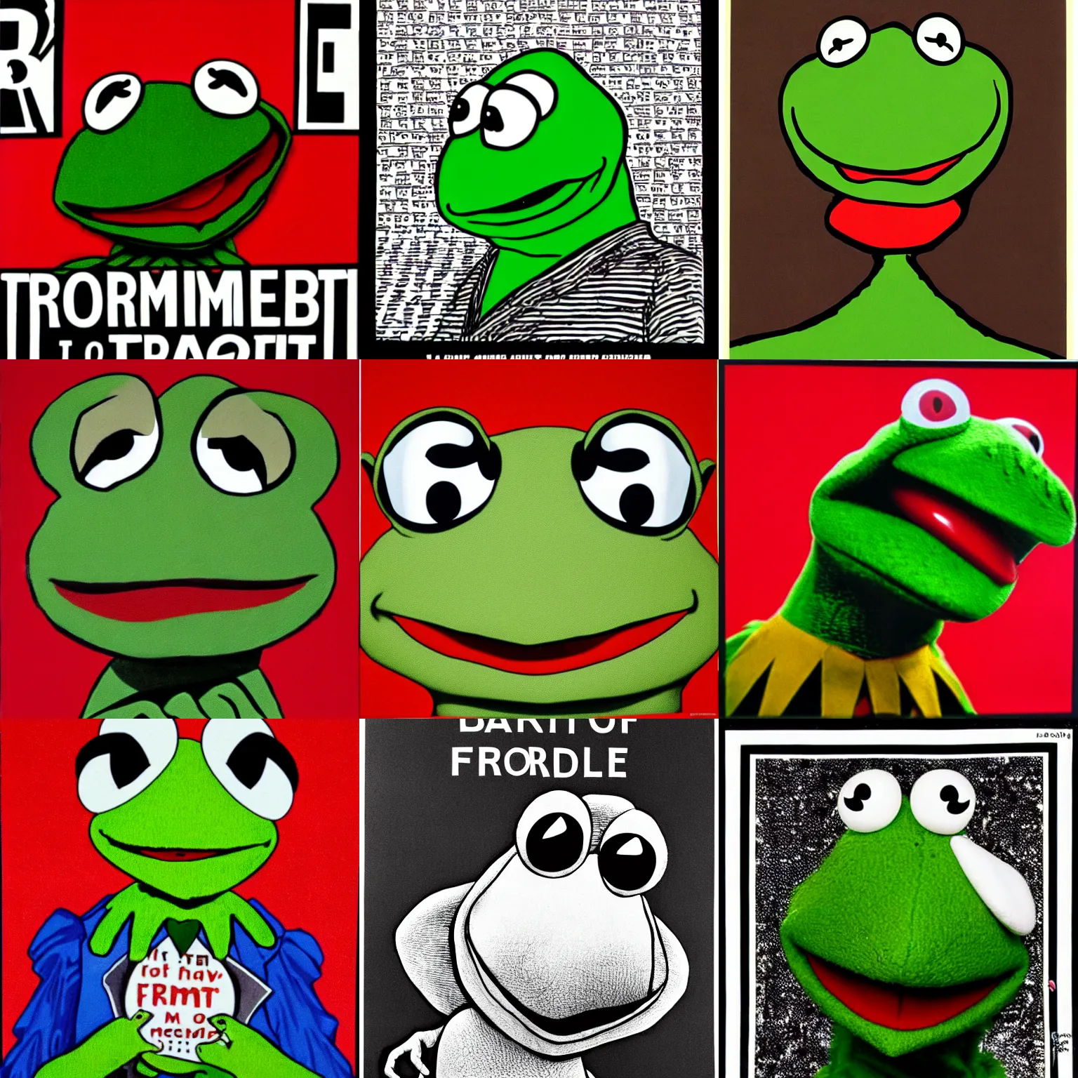 Prompt: a portrait of kermit the frog by barbara kruger