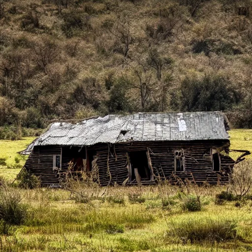 Image similar to a dilapidated house in the wilderness