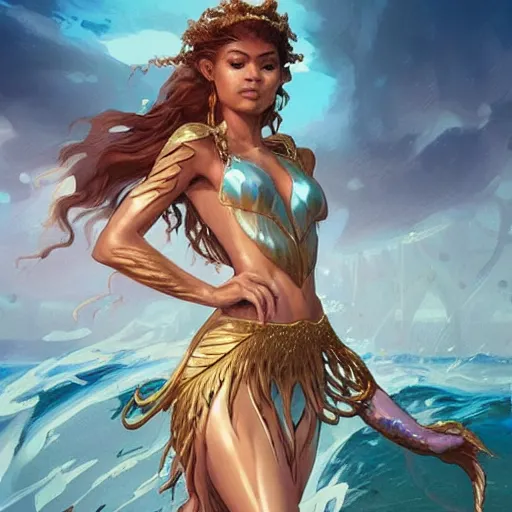 Prompt: zendaya as the goddess of the sea, art by artgerm and greg rutkowski and sakimichan, trending on artstation