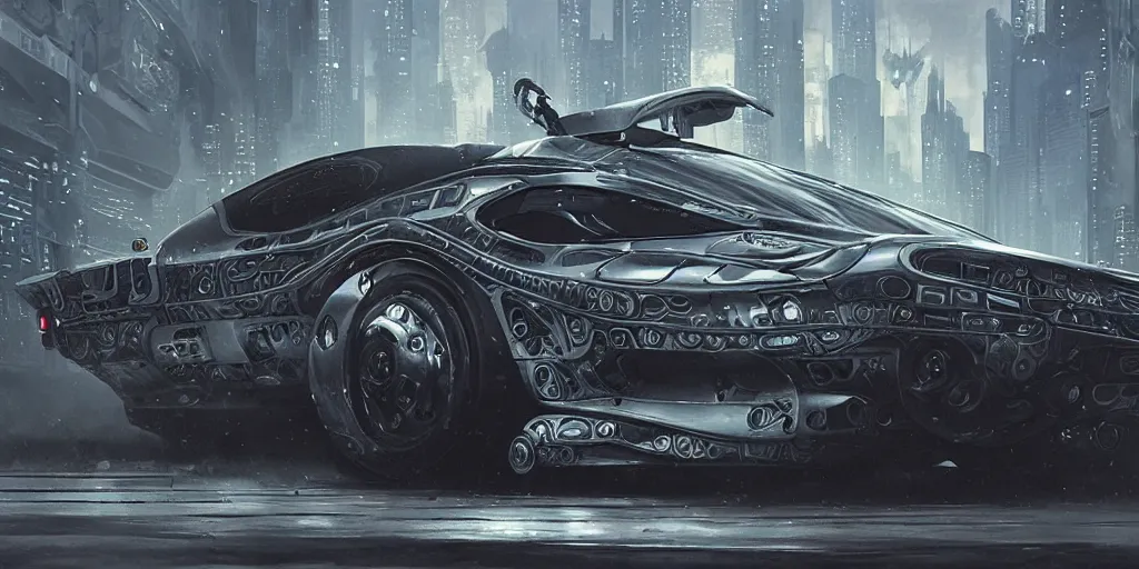 Prompt: full view of a car, intricate, elegant, highly detailed, digital painting, concept art, smooth, sharp focus, art style from Wang Ke and Greg Rutkowski and Bruce Kaiser and Scott Robertson and Dmitry Mazurkevich and Doruk Erdem and Jon Sibal, small style cue from Blade Runner and Total Recall and Cyberpunk 2077