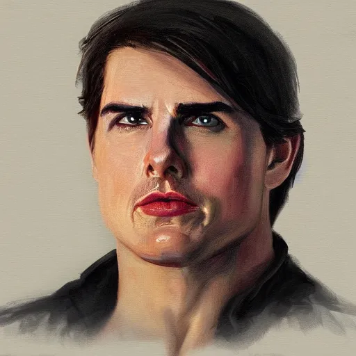Prompt: overweight Tom Cruise,portrait painting, trending on artstation