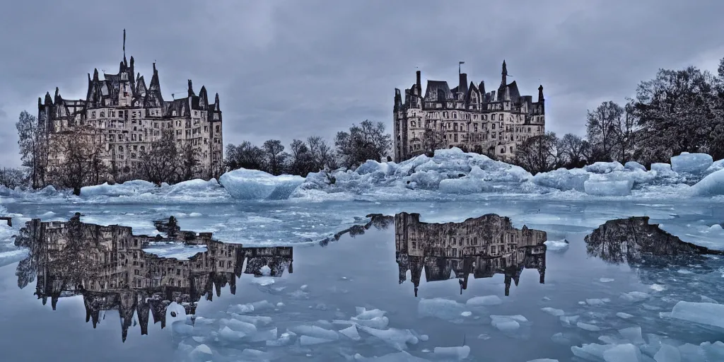 Image similar to a castle made out of ice, reflections, sparkle