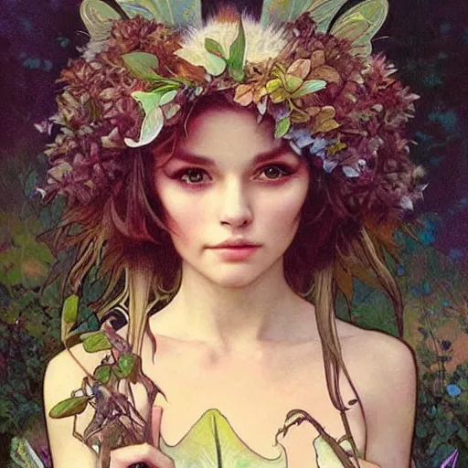 Image similar to a 1 9 8 0 s forest fairy. a fairy from the 1 9 8 0 s. she is cute and wears a backwards baseball cap. stunning painting by artgerm and greg rutkowski and alphonse mucha.