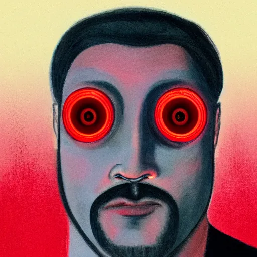 Image similar to a man with red glowing eyes