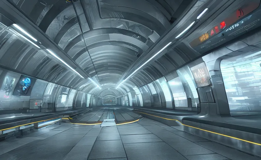 Image similar to Futuristic cyber subway station , octane render, artstation trending, highly detailded