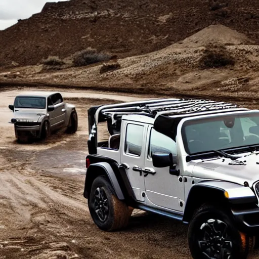 Prompt: elon musk driving a jeep wrangler with legs instead of wheels