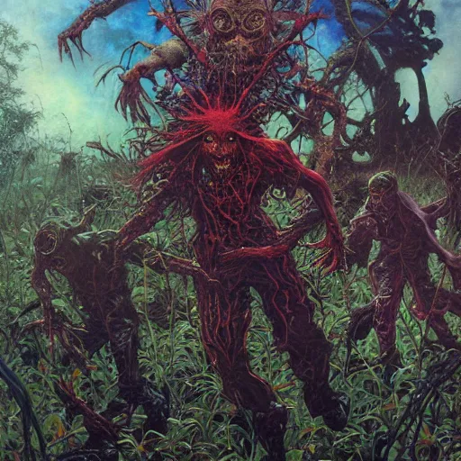 Prompt: realistic detailed image of zombies terrorizing a garden by Ayami Kojima, Amano, Karol Bak, Greg Hildebrandt, and Mark Brooks, Neo-Gothic, gothic, rich deep colors. Beksinski painting, part by Adrian Ghenie and Gerhard Richter. art by Takato Yamamoto. masterpiece