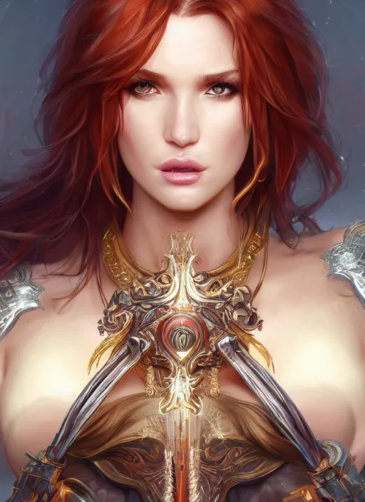 Image similar to ultra realistic illustration, bella thorne as diablo 3 angel anime with adonis belt, intricate, elegant, highly detailed, digital painting, artstation, concept art, smooth, sharp focus, illustration, art by artgerm and greg rutkowski and alphonse mucha and wlop