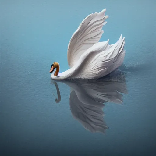 Image similar to prince riding a giant swan in the lake, trending on artstation