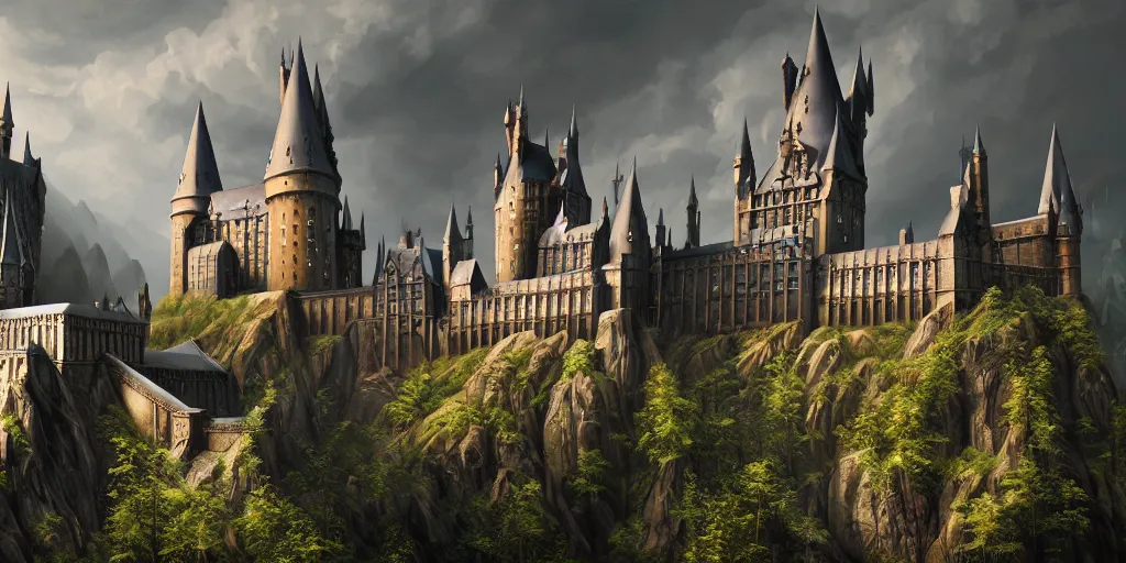 Image similar to mysterious painting of Hogwarts, immaculate scale, hyper-realistic, Unreal Engine, Octane Render, digital art, trending on Artstation, 16k, detailed, atmospheric, immaculate