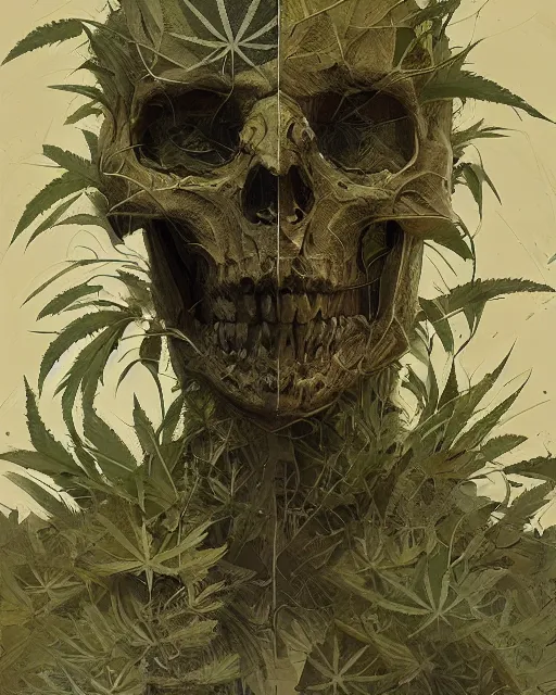 Image similar to skeleton made of weed leaves, scifi character portrait by greg rutkowski esuthio craig mullins