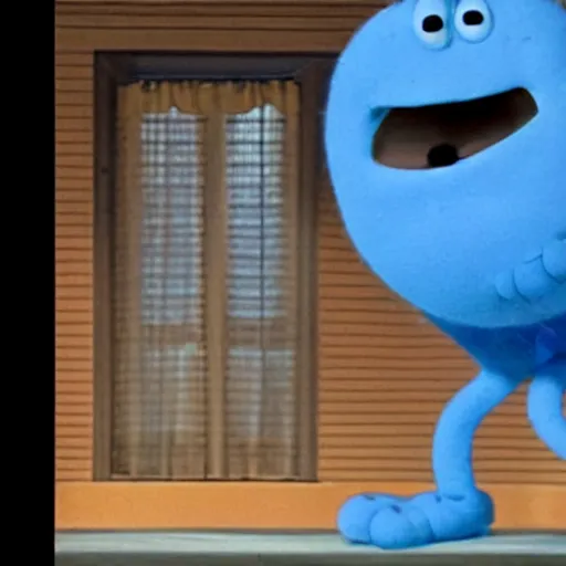 Image similar to still image of hyper realistic mr. meeseeks as a guest star on seinfeld, cinematic ( 1 9 9 4 )