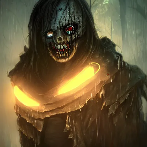 Image similar to photorealistic dark fantasy concept art of ultra horror nightmare sans with his eye glowing, dynamic lighting, stunning visuals, ray tracing, beautiful scenery, cinematic, full body portrait, ultra detailed, hyper detail, stunning detail