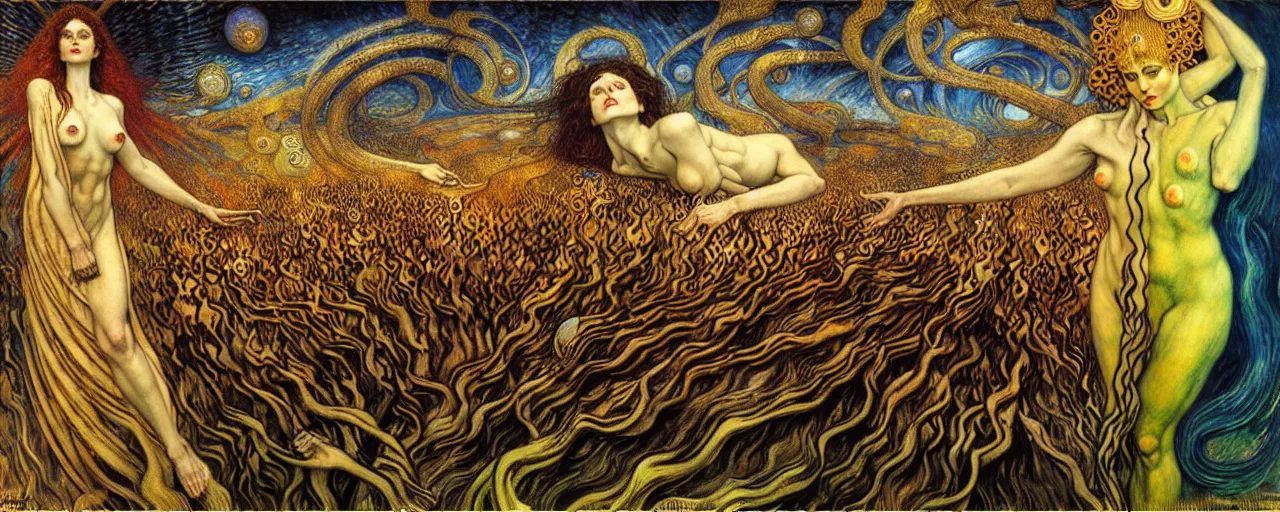 Image similar to Divine Chaos Engine by Karol Bak, Jean Delville, William Blake, Gustav Klimt, and Vincent Van Gogh, symbolist, visionary