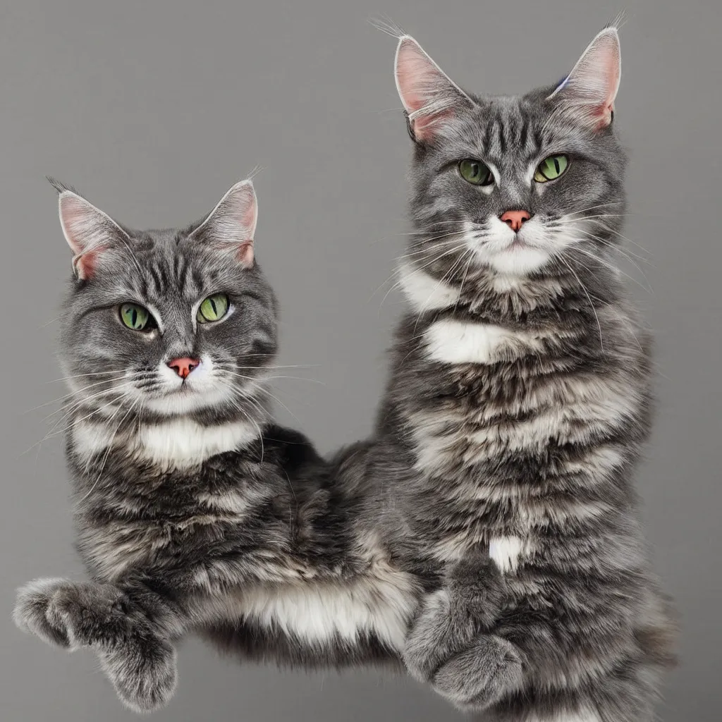 Prompt: a siberian grey cat with a superhero costume