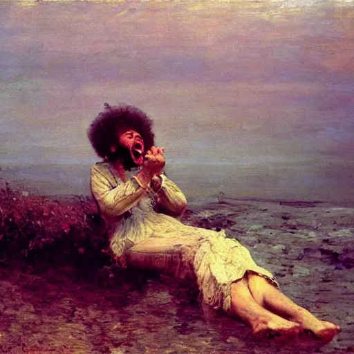 Image similar to the dream of the screaming bob ross, by ilya repin, oil on canvas, 1 8 8 3