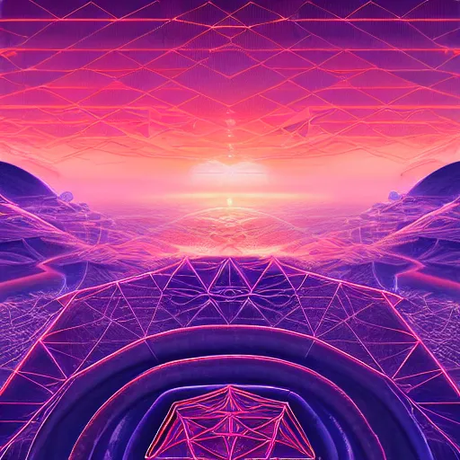 Image similar to matte painting of the sacred geometry of cyberpunk, brilliant colors, extremely detailed, very very detailed, in the style of alena aenami by Alex grey, HD, 4k, 8k