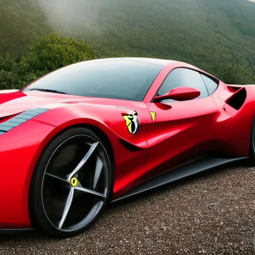 Image similar to a electric sport car designed by ferrari, outdoor magazine, ambient light, fog