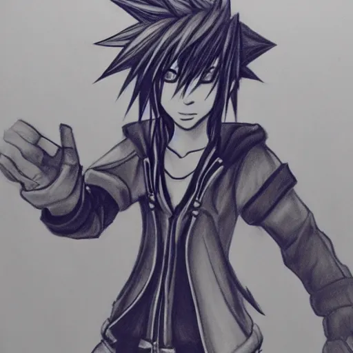Prompt: sketch of sora from kingdom hearts