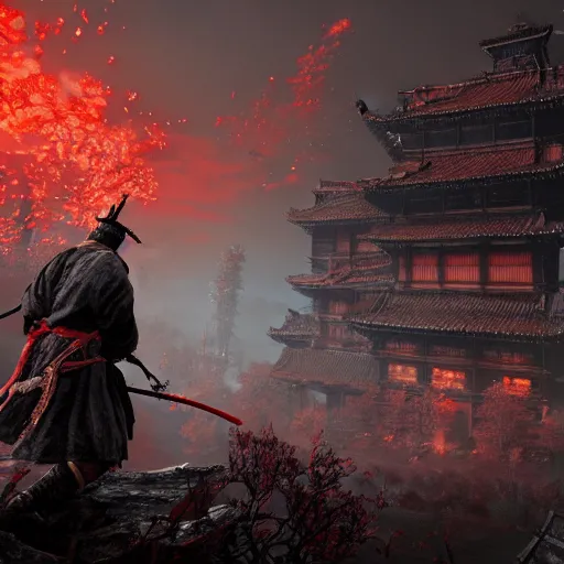 Prompt: Sekiro in Bloodborne world, concept art, 8k