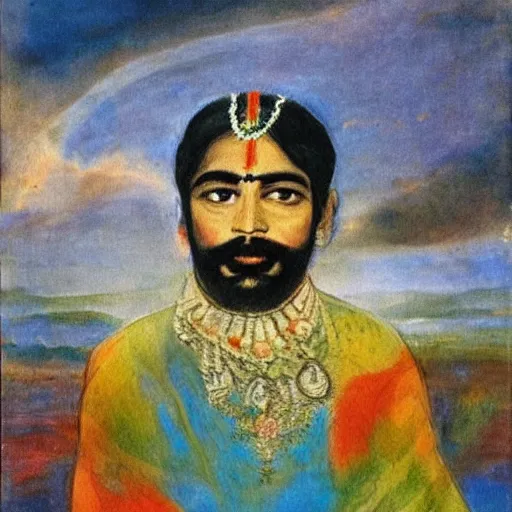 Prompt: an ethereal asger jorn painting of govind ballabh pant sagar