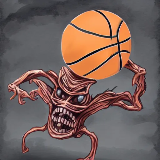 Prompt: a mimic disguised as a basketball, fantasy, digital painting