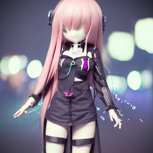 Prompt: cute fumo plush of a girl with prosthetic mechanical arms, bokeh, cyberpunk anime girl, vray